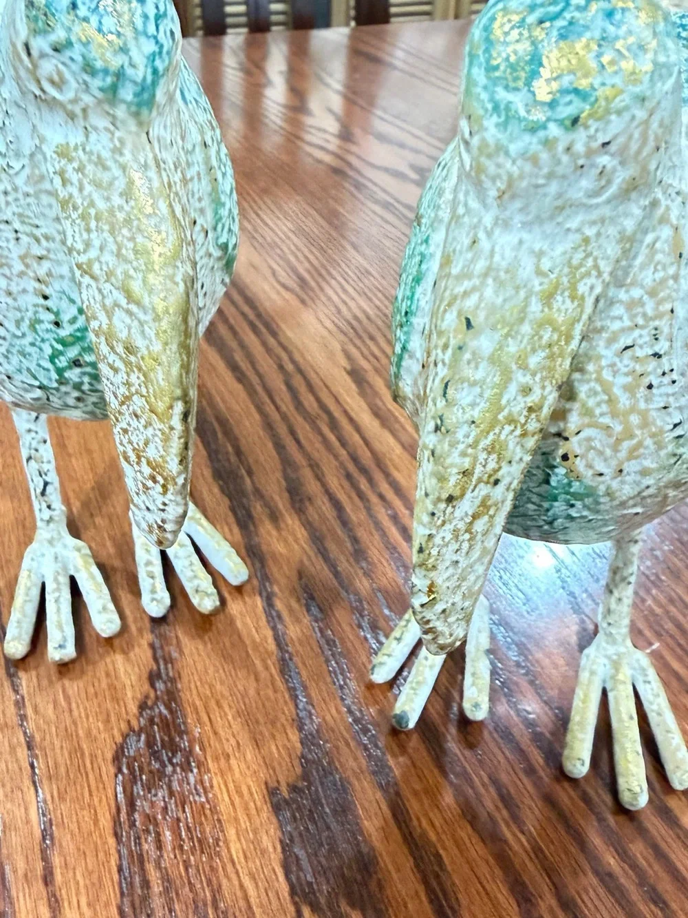 Pottery Barn Painted Coastal Farmhouse. Bird Pair - Green & Yellow Accents